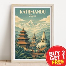 Listing image for Kathmandu Nepal Travel Print, Travel Poster, Retro Poster, Retro Art, Retro Gift