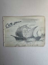 Listing image for Vintage Sketch Arab Dhows Boat Out to Sea by Moonlight Signed Maritime Art