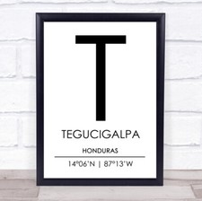 Listing image for Tegucigalpa Honduras Coordinates World City Travel Quote Wall Art Print