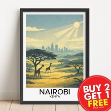 Listing image for Nairobi Kenya Travel Print, Travel Poster, Retro Poster, Retro Wall Art, Gift,