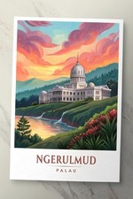 Listing image for Picturesque Ngerulmud Palau Travel Poster - Tropical Pacific Island Art Print A1