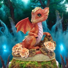 Listing image for Baby Dragon Fantasy Statue Orange Mythical Creature Figurine Floral Collectible