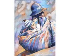 Listing image for Quechua woman in Plaza de Armas, Cusco. Watercolor painting (fine art print).