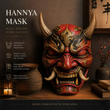 Listing image for Handmade Oni Demon Mask | Paintable Gothic Wall Decor | Japanese Hannya Inspired