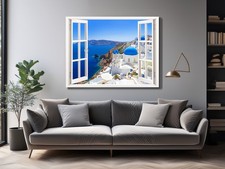 Listing image for Sticker Decal Mural Santorini Island Greece Picture Fabric Poster Wall Art