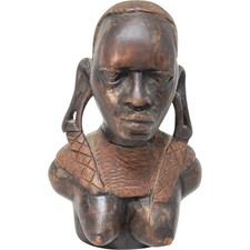 Listing image for African Dark Wood Tribal Bust Sculpture Handcrafted Ethnographic Art Carving Pre