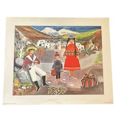 Listing image for Vintage Penn Prints Peru Folk Art Print MCM Lithograph Made In Spain 1950s-1960s