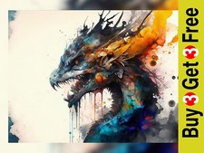 Listing image for Mythical Dragon Watercolor Art Print 5" x 7" - Fantasy Creature Wall Decor