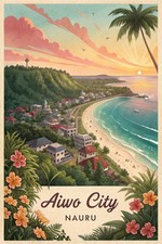 Listing image for Stunning Aiwo City Nauru Travel Poster - Tropical Island Paradise Art Print A1-A