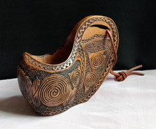 Listing image for Antique Balkan Folk Art Chip Carved Wood Treen Cup Ceremonial Shepherd Primitive