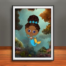 Listing image for African American Mermaid Print, Cartoon Wall Art, Mermaid Decor, Mystical Poster