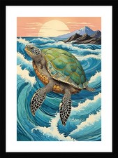 Listing image for Vibrant Sea Turtle Framed Wall Art Poster Canvas Print Picture