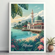 Listing image for Medan Indonesia Vibrant Travel Poster - Toba Lake Scenic Art Print