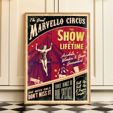 Listing image for Vintage Circus Poster Retro Carnival Show Midcentury Wall Art Print A4