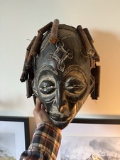 Listing image for Vintage Hand Carved Wooden African Tribal Mask Wall Hanging Decorative