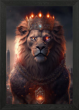 Listing image for Lion King of The City Framed Wall Art Poster Canvas Print Picture