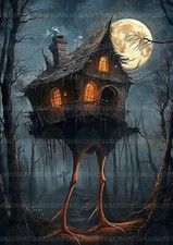 Listing image for Baba Yaga Witch Hut Mystical Slavic Folklore Fantasy Fairytale Art Print y89