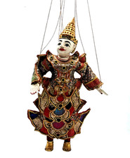 Listing image for Vintage Traditional Thai Burmese Handmade Wooden Marionette Puppet Doll Folk Art