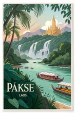 Listing image for Exotic Pakse City Laos Travel Poster - Southeast Asian Adventure Art Print A1-A4