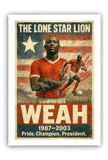 Listing image for A4 Weah Retro Art Print – Lone Star Lion Liberia Parody Football Poster Gift