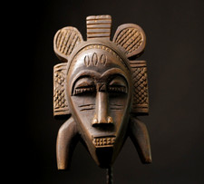 Listing image for African Tribal Wood Mask Hand Carved Ethnic Wall Art Ritual Decor-G2494