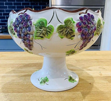 Listing image for Vintage Pedestal Bowl - Portuguese Pottery Folk Art - CLP Faiancas Alcobaga 10"