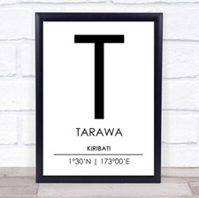 Listing image for Tarawa Kiribati Coordinates World City Travel Quote Wall Art Print