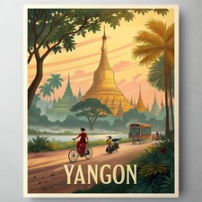 Listing image for Majestic Yangon Myanmar Travel Poster - Shwedagon Pagoda Art Print
