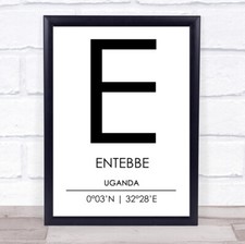 Listing image for Entebbe Uganda Coordinates World City Travel Quote Wall Art Print