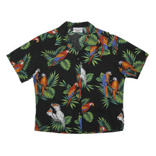 Listing image for PACIFIC LEGEND APPAREL Mens Black Tropical Parrot Print Shirt M Cotton Summer
