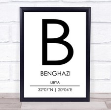Listing image for Benghazi Libya Coordinates World City Travel Quote Wall Art Print