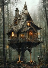 Listing image for Baba Yaga Witch House Slavic Folklore Dark Fairy Tale Fantasy Art Print z27