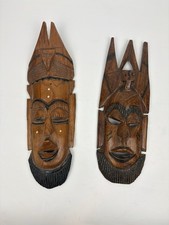 Listing image for A Pair of Vintage African Hand Carved Wooden Tribal Art Masks Wall Hanging Decor
