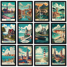 Listing image for Vintage Travel Poster City Retro Fantasy Cityscape Pub Wall Art Décor A5 A4 A3