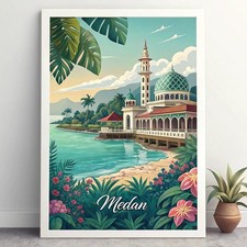Listing image for Medan Indonesia Vibrant Travel Poster - Toba Lake Scenic Art Print A1-A4 Poster
