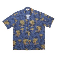 Listing image for PACIFIC LEGEND Mens Blue Tropical Print Cotton Shirt XL Summer Beachwear Casual