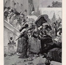 Listing image for Arabian Nights Wedding Procession - Middle Eastern Courtyard 1892 Antique Print