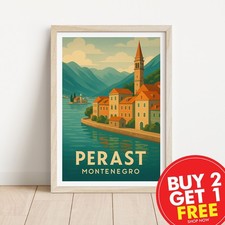 Listing image for Montenegro Travel Print, Travel Poster, Retro Wall Art, Mid Century Wall Art, A3