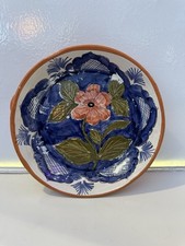 Listing image for Vintage Hand Painted Portuguese Pottery Plate Terracotta Folk Art Floral 1980s
