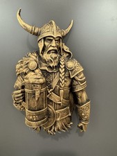 Listing image for Viking Warrior Wall Sculpture Holding Mug Rustic Norse Mythology Bar Decor Bust