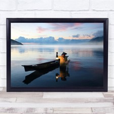 Listing image for Boat Fisherman Fishing Lamp Net Lake Toba Wall Art Print