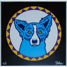Listing image for George Rodrigue Blue Dog Big Chief Blues Black White Drum Silkscreen Print Art