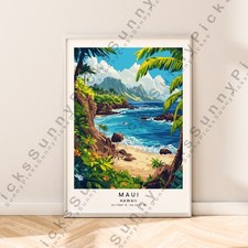 Listing image for Hawaii Travel Poster Maui Illustration Art Print Wall Hanging Décor Unframed