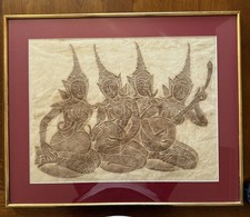 Listing image for Vintage Thai Temple Rice Paper Rubbing Art Wall Decoration