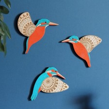 Listing image for Folk Art Flying 3 Pcs Wooden Kingfishers - Hand Painted Wall decor Hangings