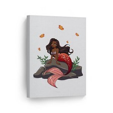 Listing image for African American Pretty Mermaid with Red Tail Canvas Wall Art Print
