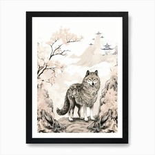 Listing image for Himalayan Wolf Vintage Japanese 4 A Framed Wall Art Poster Canvas Print Picture
