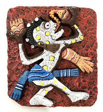 Listing image for Maya Death Gods Mythological Figure,Embroidered Volcanic Stone / Mexico Wall Art