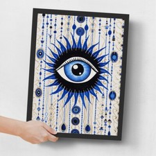 Listing image for Evil Eye Poster Print Modern Wall Art Blue Evil Eye Picture For Bedroom Lounge