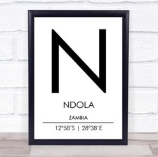 Listing image for Ndola Zambia Coordinates World City Travel Quote Wall Art Print